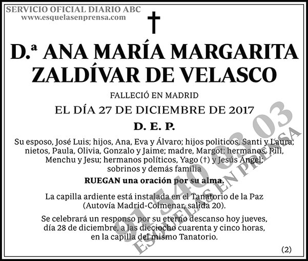 Ana María Margarita Zaldívar de Velasco
